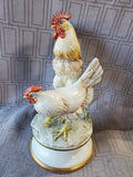 Signed Rooster and Hen Ceramic Figurine