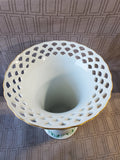 White Ceramic Vase with Green Floral Detail