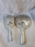 2 Piece Silverplate Vanity Brush and Mirror Set