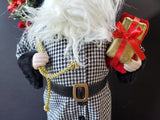 Tabletop Black and White Houndstooth Coat Santa Figurine
