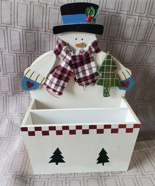 Vintage Wooden Snowman Mail Holder
