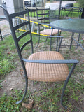 5-Piece Grey Metal Outdoor Dining Set, Glass to Table and All-Weather Wicker Chair Seats