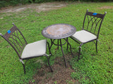 Bronze Tone Metal Bistro Set w/Faux Tile Top Table