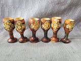 7 Piece Hand Carved Wooden Folk Art Cordial Cup and Serving Tray Set