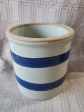 Blue Striped Small Pottery Crock