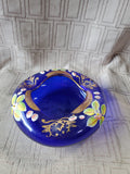 Hand Painted Blue Glass Ashtray