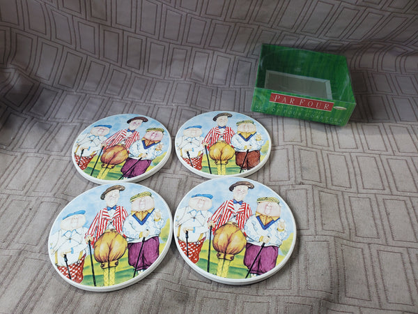 Set of 4 Certified International "Par Four" Stone Coasters