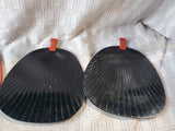Set of 4 Red and Black Lacquerware Fan Shaped Plates