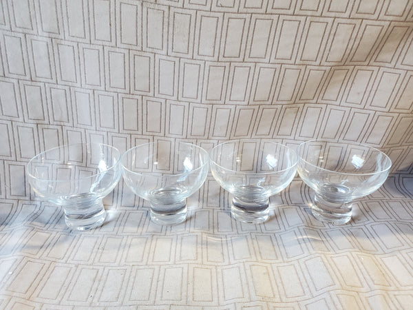 Set of 4 Heavy Clear Glass Footed Dessert Bowls