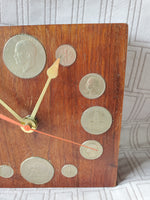 Wood Block Silver Coin Clock WORKS