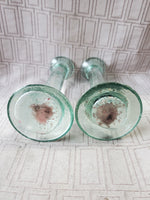 Pair of Green Glass Candlesticks
