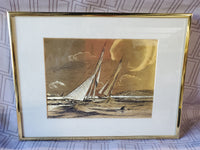 Framed Gold Foil Ship Art