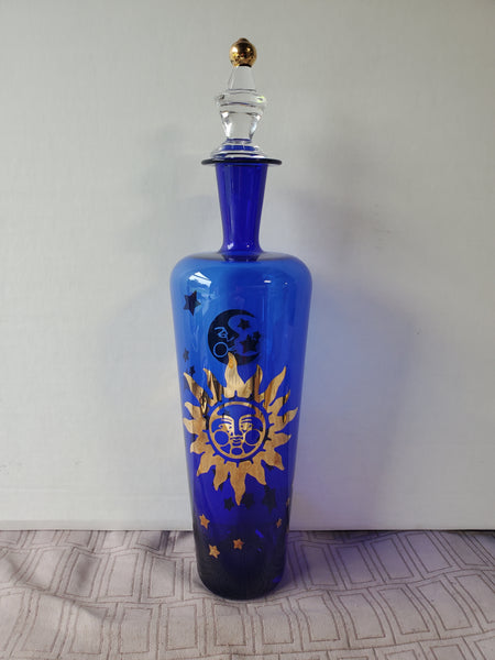 Si-An Cobalt Blue Glass Sun, Stars, and Moon Decanter