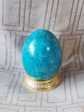 Blue Carved Stone Egg Paperweight with Display Base