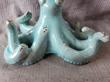 Crackle Glazed Blue Ceramic Octopus Figurine