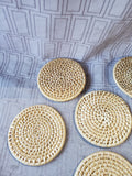 Set of 6 Woven Rattan Coasters with Storage Basket