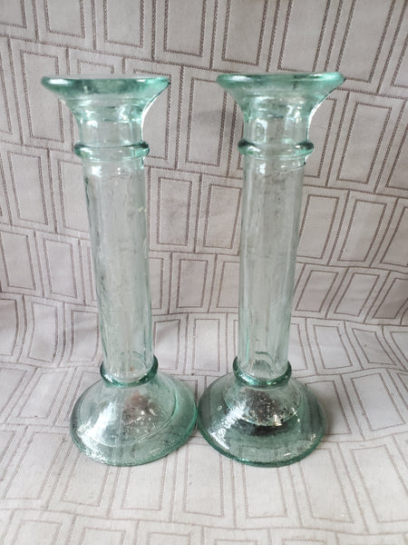 Pair of Green Glass Candlesticks