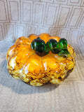 Hand Blown Orange, Brown and Green Glass Pumpkin