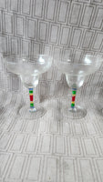 Set of 4 Clear Glass and Multi-Colored Painted Margarita Glasses