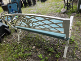 White Lattice Metal Outdoor Bench w/Cushion
