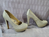 Pair of Mossimo Paisley Gold Glitter Platform Heels—Women's Size 8.5