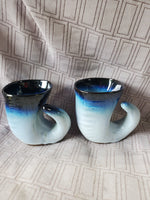 Signed Pair of Peter Pots Pottery Horn Steins/Mugs