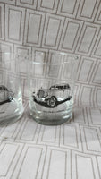 Set of 5 Clear Glass Vintage Car Whiskey Glasses