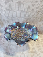 Purple Iridescent Carnival Glass Tri-Footed Candy Dish