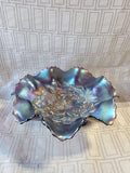 Purple Iridescent Carnival Glass Tri-Footed Candy Dish