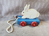 Primitive Wooden Bunny Pull Toy