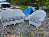 A-Lloyd Loom White Wicker Glider Loveseat, Chair and Table Set w/Sunbrella Cushions
