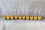Set of 10 Clear Glass and Gold Toned Dipped Honeycomb Base Stemless Champagne Flutes