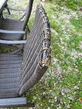 Hampton Bay Rectangular Bronze Tone Patio Table w/Six All-Weather Wicker Chairs and Green Striped Sunbrella Cushions