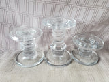 Set of 3 Clear Glass Tapered Candle Holders