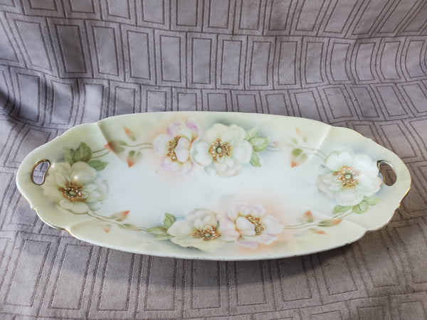 Hand Painted White Floral Celery Dish