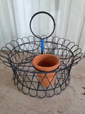 Black Wire Pot Holder Basket w/One Terracotta Pot