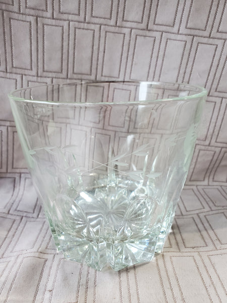 Heavy Etched Clear Glass Champagne Bucket