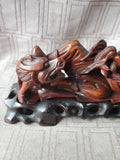 Asian Inspired Carved Wood Diety and Dragon Figurine with Stand