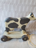 Vintage Primitive Wooden Cow Pull Toy
