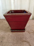 Maroon Glazed Pottery Planter w/Fixed Saucer