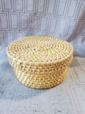 Set of 6 Woven Rattan Coasters with Storage Basket