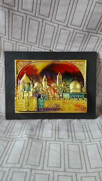Signed Colorful Jerusalem Wall Plaque