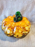 Hand Blown Orange, Brown and Green Glass Pumpkin