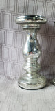Pair of Silver Tone Glass Pillar Candle Holders