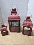 Colonial Williamsburg Red Metal  Lanterns - Three Piece Set (A)