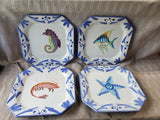 Set of 4 Vietri Sea Life Octagonal Salad Plates