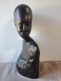 Heavy African Folk Art Dark Wood Woman Bust