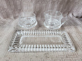 Heavy Clear Glass Creamer and Sugar Set with Serving Tray