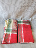 Set of 10 Red, Green, White, and Gold Holly Fabric Napkins