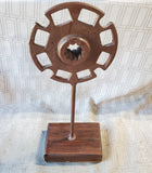 Recycled Metal Crank Wheel Folk Art Statue